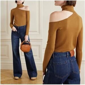 NWT L’AGENCE Nicky Cold Shoulder Fitted Turtleneck Sweater S Tan